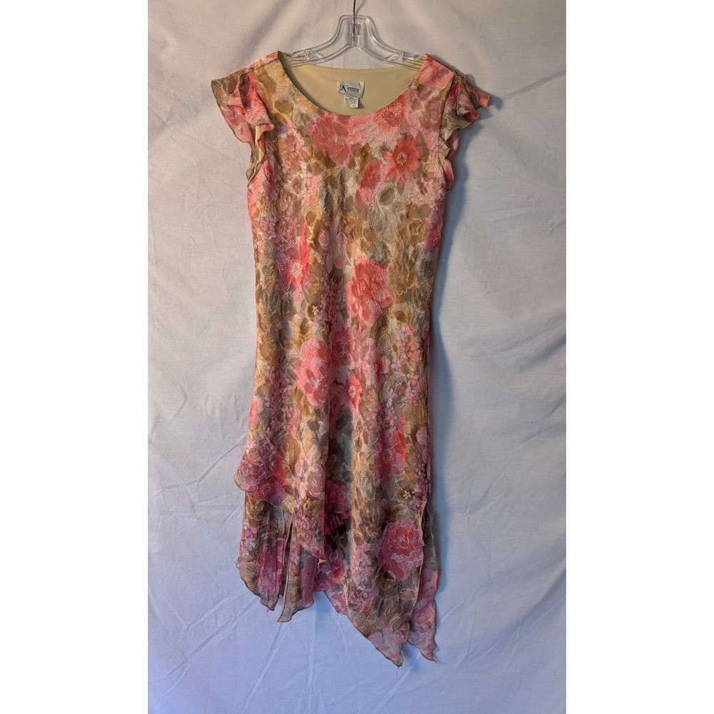Vintage K Petite 10P Floral Jacquard Flowy Dress Handkerchief Hem USA Fairycore